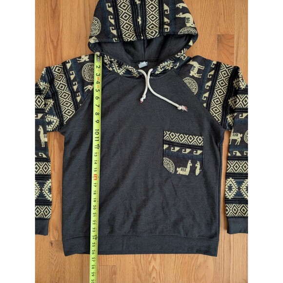 Ecuador Aztec Hoodie Pullover Wool Blend Blue Footed Design Handmade Alpaca L - Picture 11 of 12